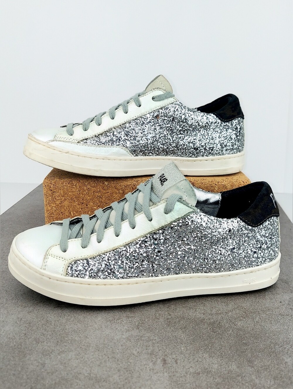 P448 John Ginevra White Silver Glitter Sneakers 36 - Picture 3 of 15